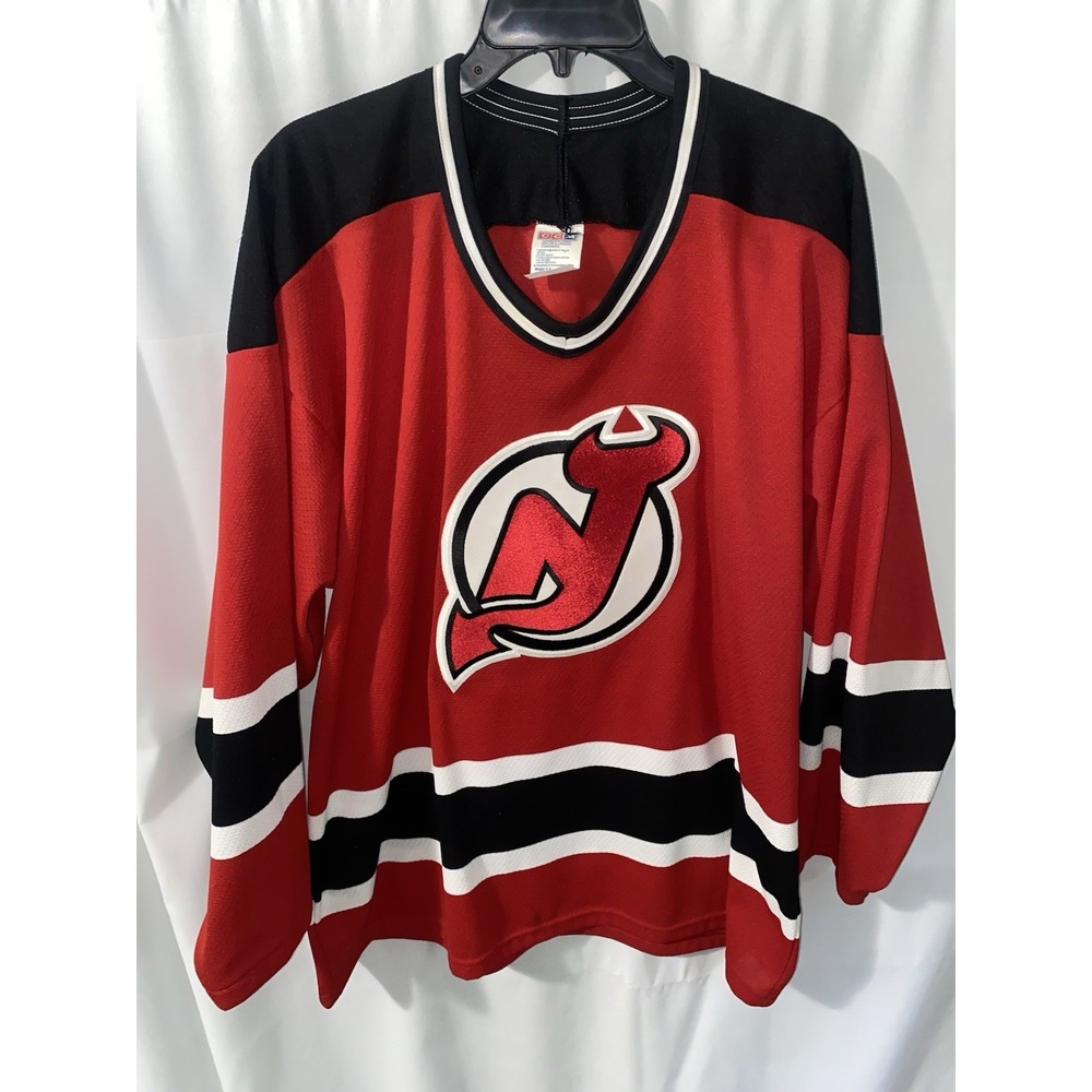 Vintage New Jersey Devils Hockey Jersey CCM Maska Mens Large Red Excellent